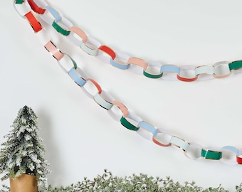 PASTEL PAPER CHAIN garland kit multicoloured with gold foil trim ideal to bring colourful cheer to your christmas celebrations