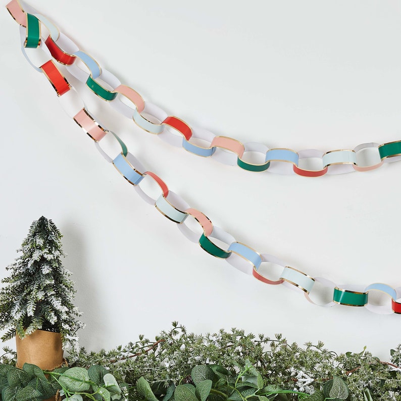 PASTEL PAPER CHAIN garland kit multicoloured with gold foil trim ideal to bring colourful cheer to your christmas celebrations image 1