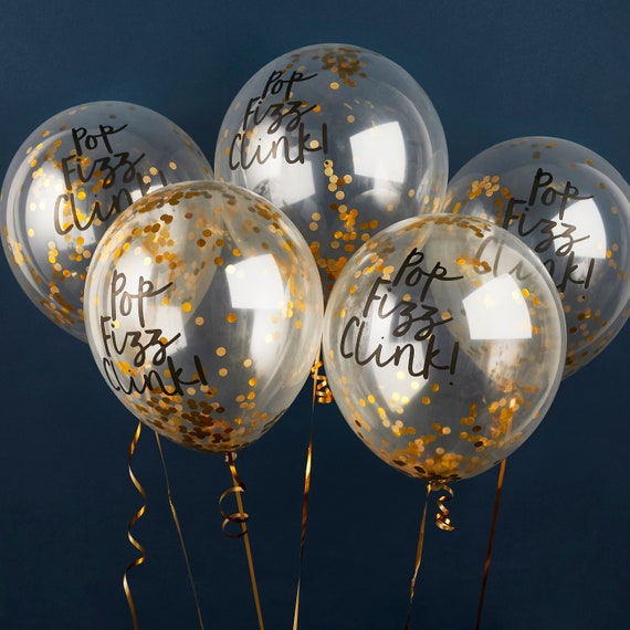 Elegantes globos transparentes de cóctel de 300 mm con barra burbujeante  pop clink fizz de confeti ORO ideal para una fiesta de Navidad o Nochevieja  -  España