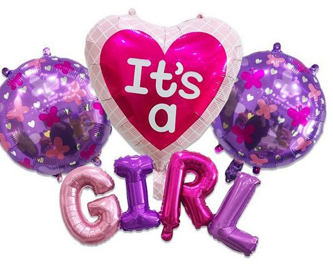 Top Quality foil balloons ITS A GIRL baby shower or gender reveal large party balloons bouquet pink and purple star and round
