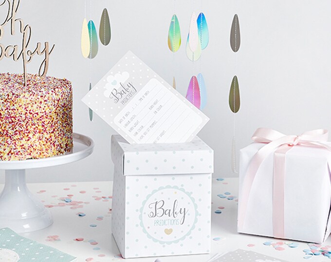 PASTEL GREEN POSTBOX and prediction cards gender neutral add style to your unisex baby shower naming party or christening