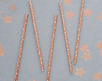 20 Rose GOLD PAPER STRAWS with white dots 20 pack Ideal for crafts, drawing or for dinking thru at parties or weddings or any occasion.