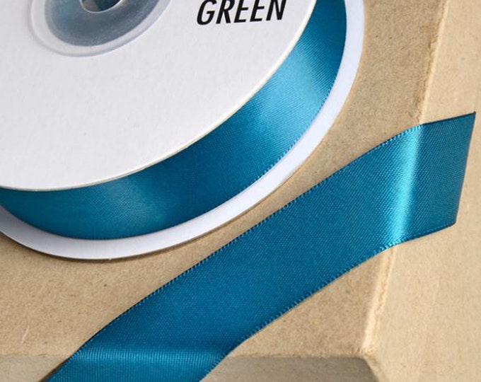 TEAL peacock blue DOUBLE SIDED satin ribbon full 25 meter reel ideal for decorating wedding party, gifts or crafts 3mm 6mm 10mm 15mm 23mm