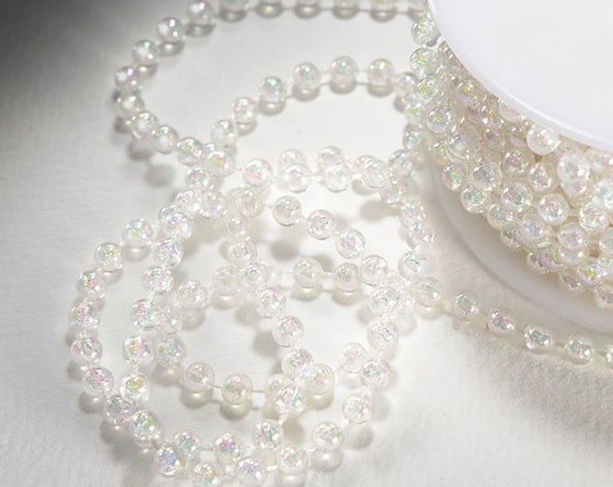 5mm x 10m IRIDESCENT PEARL ball BEADS strung on a reel 5mm x 10m ribbon, wedding hair, christmas, cake decorating Full Reel
