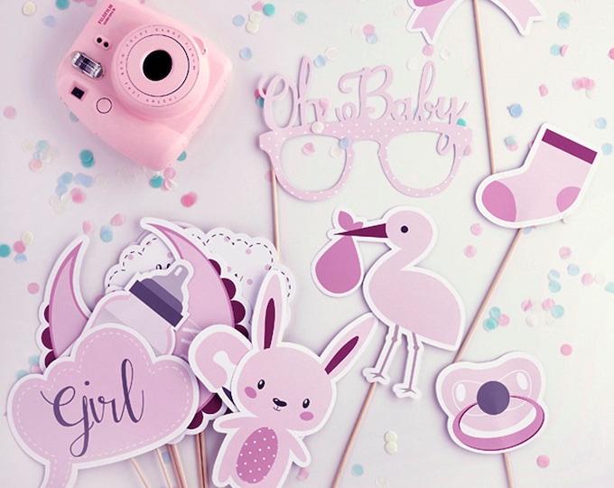 PASTEL PINK PHOTO booth props. kit to make 13 lovely props to add style to your baby shower naming party or christening