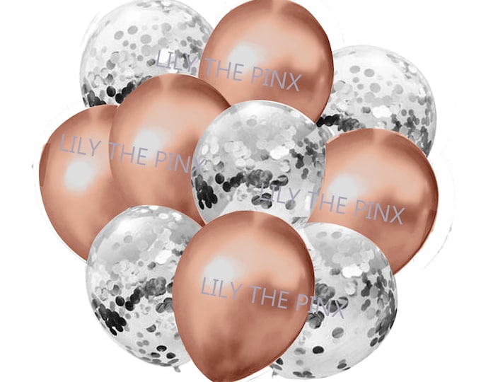 10 SILVER & ROSE GOLD balloons 5 metallic silver and 5 rose gold confetti filled balloons new years party, halloween