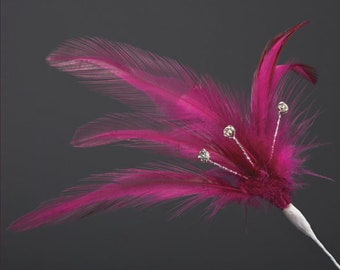 Pack of 6 BURGUNDY real FEATHERS stems with DIAMANTES great for crafting, hatmaking, wedding hair, floral decorations and bouquets