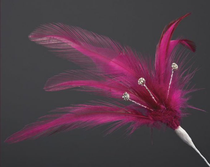 Pack of 6 BURGUNDY real FEATHERS stems with DIAMANTES great for crafting, hatmaking, wedding hair, floral decorations and bouquets
