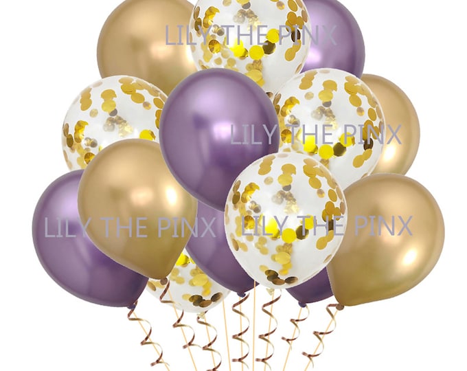 15 gold & purple party balloons 5 metallic gold 5 gold metallic confetti and 5 metallic purple balloons wedding anniversary, birthday