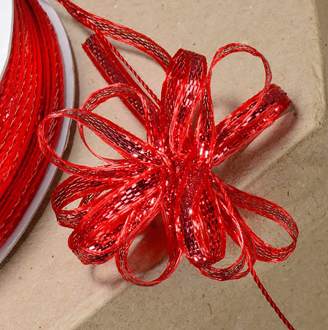 PULL BOW RIBBON Red Iridescent 3mm X 25 Meters for Decorating Wedding