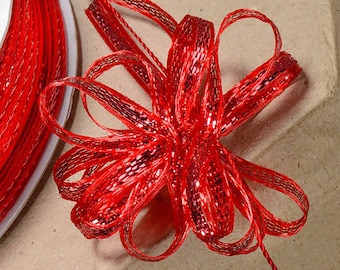 PULL BOW RIBBON red iridescent 3mm x 25 meters for decorating wedding or party venues, gifts or crafts
