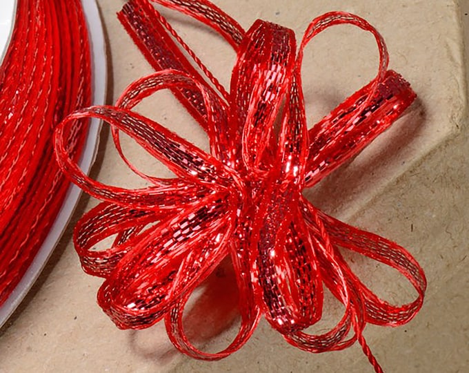 PULL BOW RIBBON red iridescent 3mm x 25 meters for decorating wedding or party venues, gifts or crafts