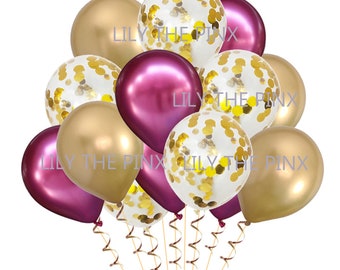 15 gold & fuchsia pink party balloons 5 metallic gold 5 gold metallic confetti and 5 metallic fuchsia balloons wedding anniversary, birthday