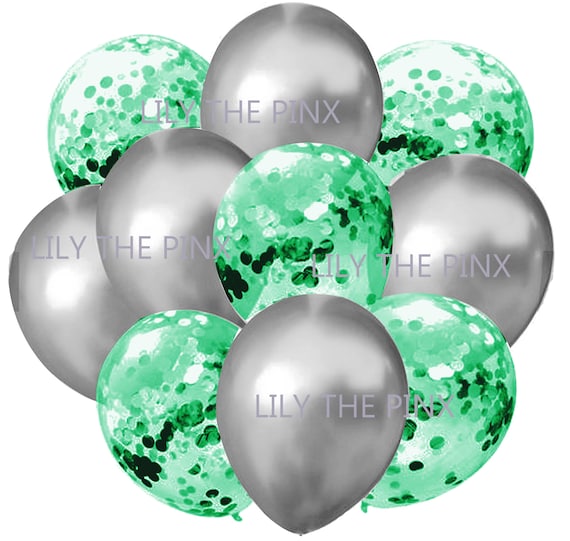 10 confezioni di palloncini natalizi SILVER & GREEN 5 in argento  metallizzato e 5 trasparenti con palloncini verdi ripieni di coriandoli  festa di Capodanno -  Italia