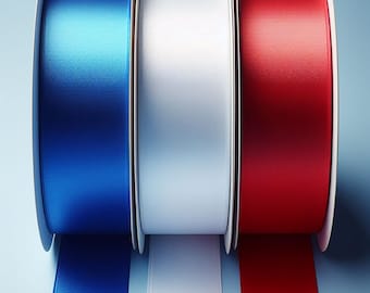 RED WHITE & BLUE satin ribbon pack for jubillees coronations independace day bastille day decoration. Double sided satin ribbon