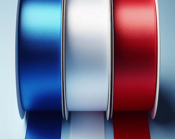 RED WHITE & BLUE satin ribbon pack for jubillees coronations independace day bastille day decoration. Double sided satin ribbon