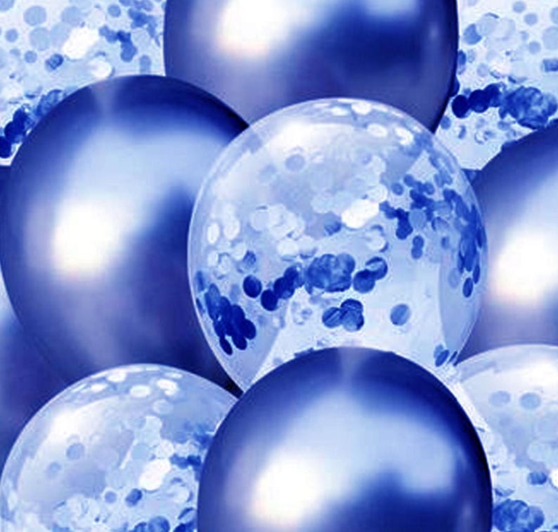 10 pack blue balloons. 5 metallic blue and 5 blue confetti filled balloons 45th sapphire anniversary childrens birthday party image 2