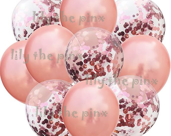 10 pack ROSE GOLD balloons. 5 metallic rose gold and 5 rose gold confetti filled balloons anniversary, childrens birthday party, christmas