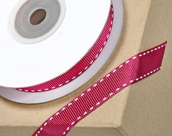 12mm BURGUNDY GROSGRAIN ribbon with WHITE stitching 12mm x 10 meters for decorating wedding or party venues, gifts or crafts