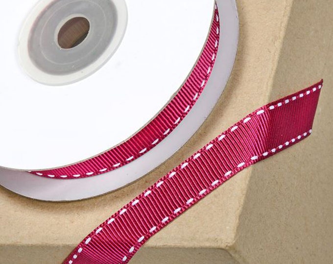 12mm BURGUNDY GROSGRAIN ribbon with WHITE stitching 12mm x 10 meters for decorating wedding or party venues, gifts or crafts