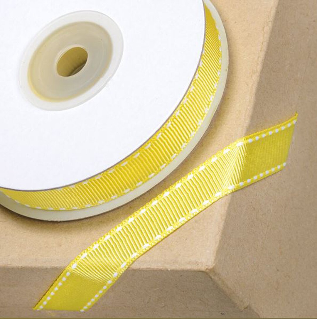 12mm YELLOW GROSGRAIN RIBBON With White Stitching 12mm X 10 Etsy