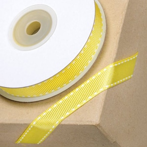12mm YELLOW GROSGRAIN RIBBON with white stitching 12mm x 10 meters for decorating wedding or party venues, gifts or crafts
