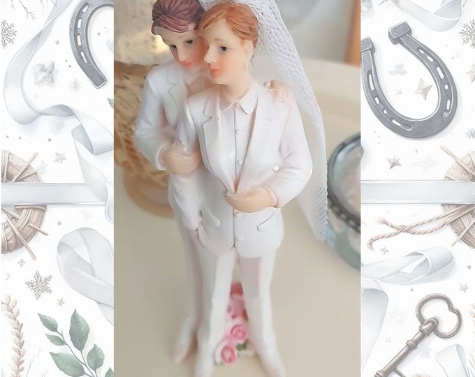 WEDDING cake topper bride and bride mrs and mrs cake topper. made from wnite hand painted resin 130mm x 35mm max wedding decoration
