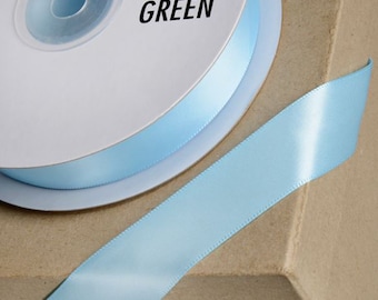 Baby BLUE DOUBLE SIDED satin ribbon full 25 meter reel ideal for decorating wedding or party venues, gifts or crafts 3mm 6mm 10mm 15mm 23mm