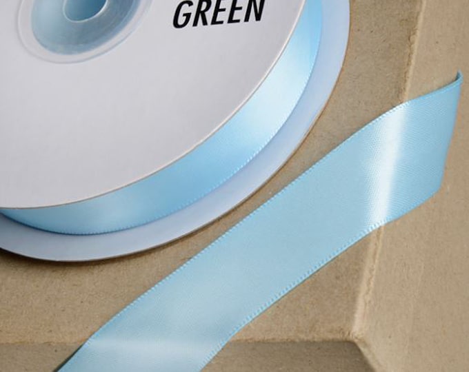 Baby BLUE DOUBLE SIDED satin ribbon full 25 meter reel ideal for decorating wedding or party venues, gifts or crafts 3mm 6mm 10mm 15mm 23mm