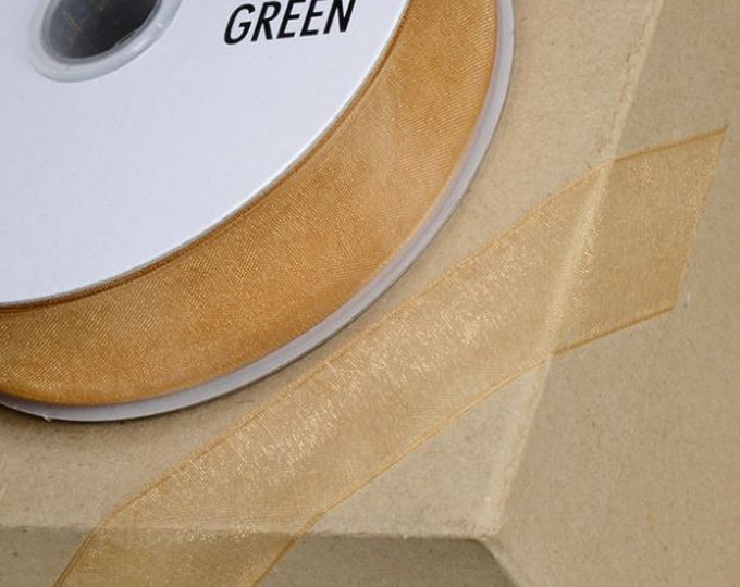 GOLD woven edge organza ribbon full 25 meter reel ideal for decorating wedding party, gifts or crafts 3mm 6mm 10mm 15mm 23mm