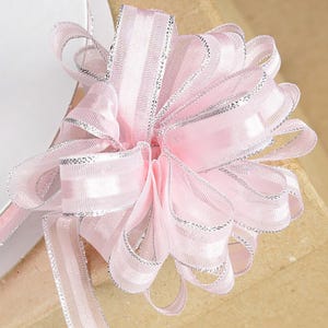 10 mm ピンク プルボウ リボン シルバーエッジ 25 メートル 結婚式やパーティー会場、ギフトや工芸品の装飾に最適