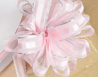 10mm PINK PULL bow RIBBON with silver edging 25 meters ideal for decorating wedding or party venues, gifts or crafts