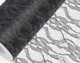 150mm x 10m BLACK LACE net on a roll great for crafting, hatmaking, wedding hair, floral decorations and bouquets