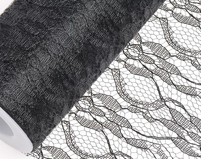 150mm x 10m BLACK LACE net on a roll great for crafting, hatmaking, wedding hair, floral decorations and bouquets