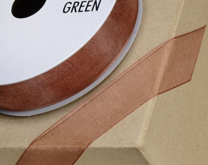 COPPER BROWN woven edge organza ribbon full 25 meter reel ideal for decorating wedding party, gifts or crafts 3mm 6mm 10mm 15mm 23mm