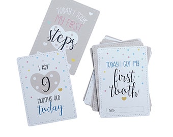 READY TO POP milestone cards 20 cards to track the 1st year of baby's life. gift for baby shower welcome home or naming party or christening