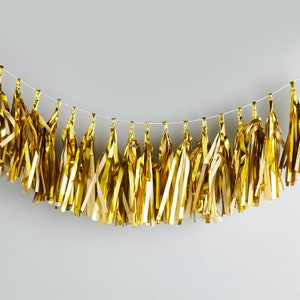GOLD TASSEL GARLAND  birthday party celebration or golden wedding anniversary decoration can be used as bunting or a hanging garland