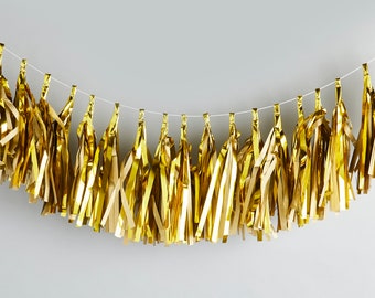 GOLD TASSEL GARLAND  birthday party celebration or golden wedding anniversary decoration can be used as bunting or a hanging garland