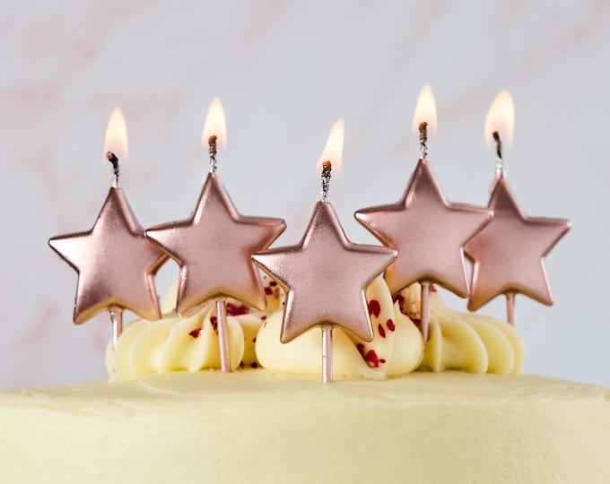 Free Postage! ROSE GOLD STAR 5 Birthday cake candles, six-pointed star novelty candles  birthday cake, wedding or celebration to add sparkle