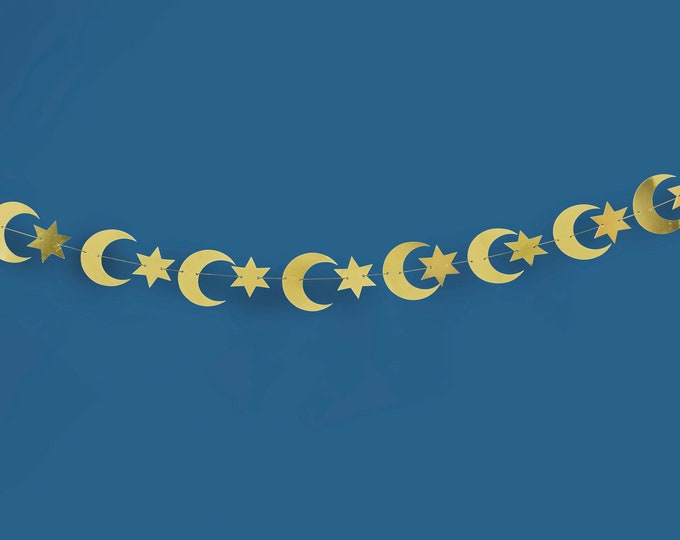 4 Meter MOON & STAR banner great for any party and Eid Mubarak celebrations. Made from gold foiled card