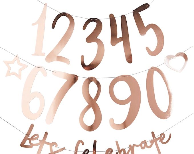 Rose GOLD CELEBRATION re useable birthday anniversary party create your own BANNER bunting or hanging garland let's celebrate 2meters or 6ft