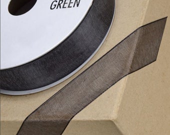 BLACK woven edge organza ribbon full 25 meter reel ideal for decorating wedding party, gifts or crafts 3mm 6mm 10mm 15mm 23mm