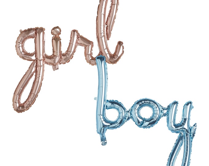 LARGE Foil Balloons BOY or GIRL. blue and rose gold for birthday baby shower or gender reveal parties. Team up with banners and balloons