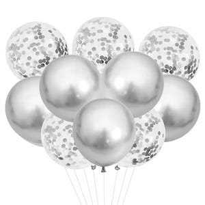 Frete grátis! Pacote com 14 balões, 7 cromados prateados e 7 transparentes com confete prateado para casamento, chá de bebê, aniversário, festa de aniversário.