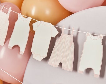 Just say Awwww  to this gorgeous pink & white baby grow clothes banner washing line garland bunting for a baby shower or nursery decoration