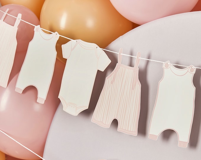 Just say Awwww  to this gorgeous pink & white baby grow clothes banner washing line garland bunting for a baby shower or nursery decoration
