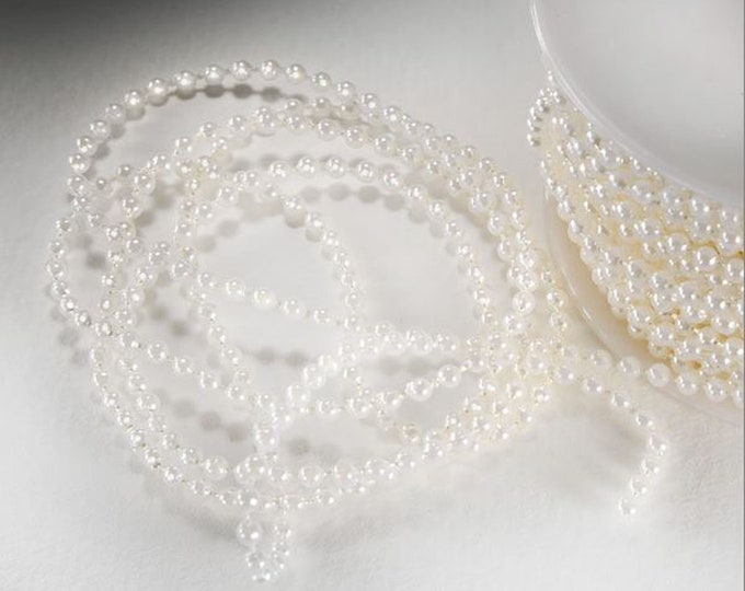 IVORY PEARLS 20m X 3mm full reel pearl string wedding decoration crafting, jewellry making embellishments