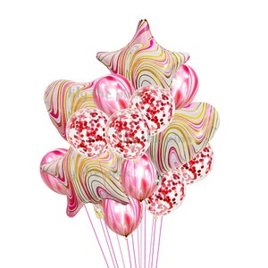 14 pce stunning RED pink GOLD & WHITE balloon bouquet 10 12 inch latex balloons and 4 large foil balloons. Ideal for all celebrations
