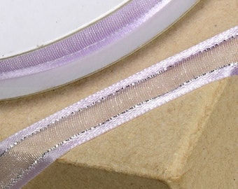 10mm x 25 meters LILAC RIBBON satin edged organza with silver trim great for decorating wedding or party venues, gifts or crafts