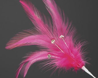 Pack of 6 FUCHSIA real FEATHERS with DIAMANTES great for crafting, hatmaking, wedding hair, floral decorations and bouquets